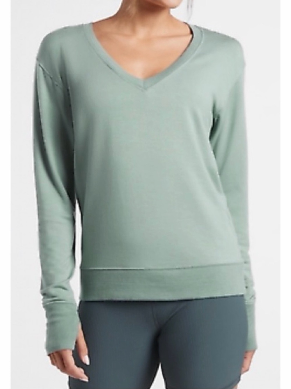 Athleta Sunrise V-Neck Sweatshirt Sage